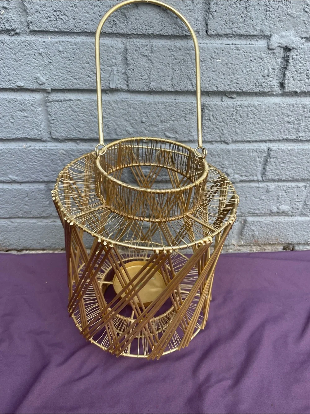 Gold Wire Lantern Basket Decorative Accent
